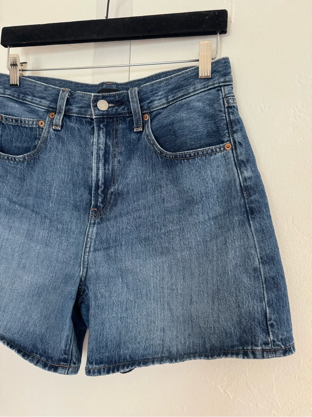 Uniqlo High Rise Baggy Denim Shorts Blue